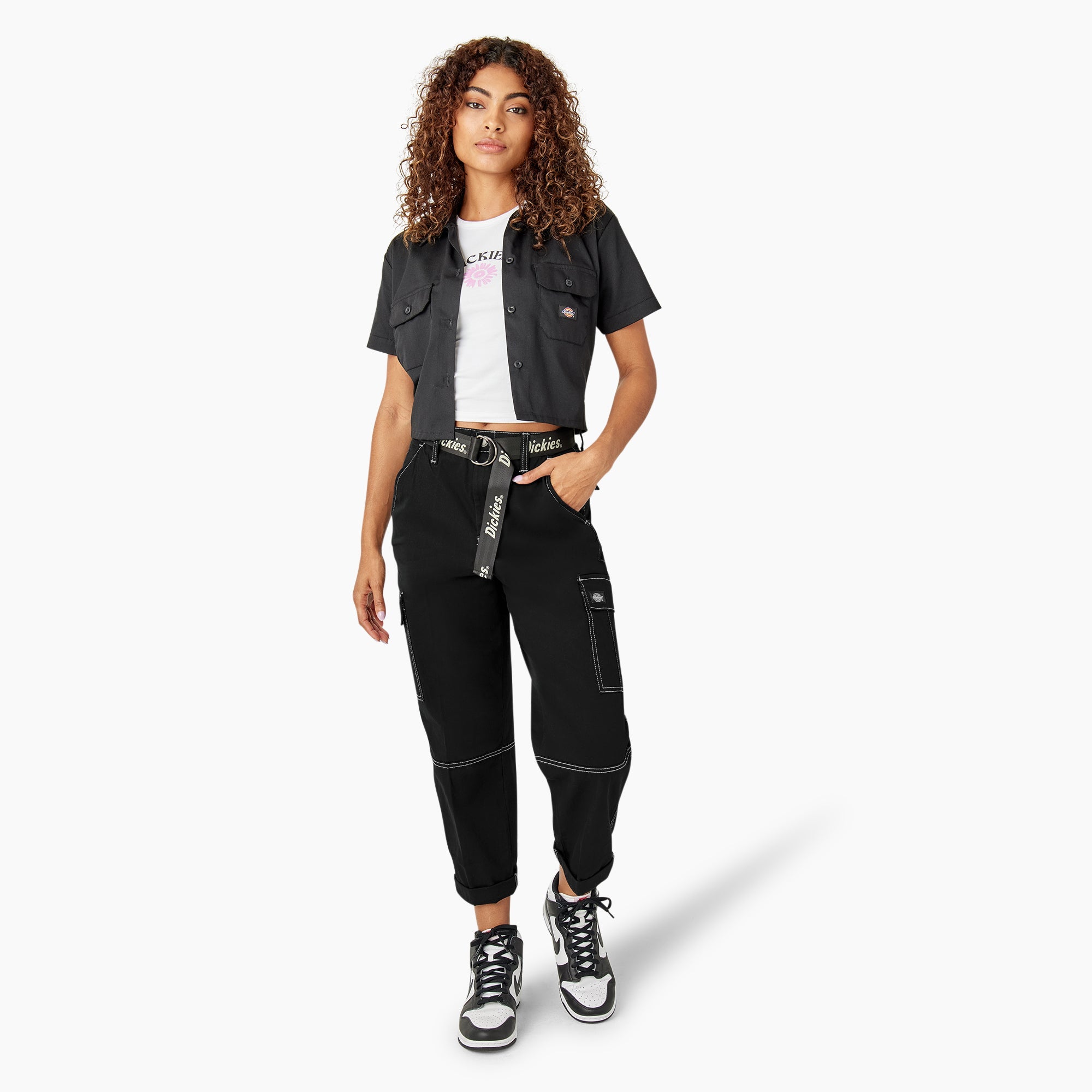 Women's Relaxed Fit Contrast Stitch Cropped Cargo Pants - Dickies