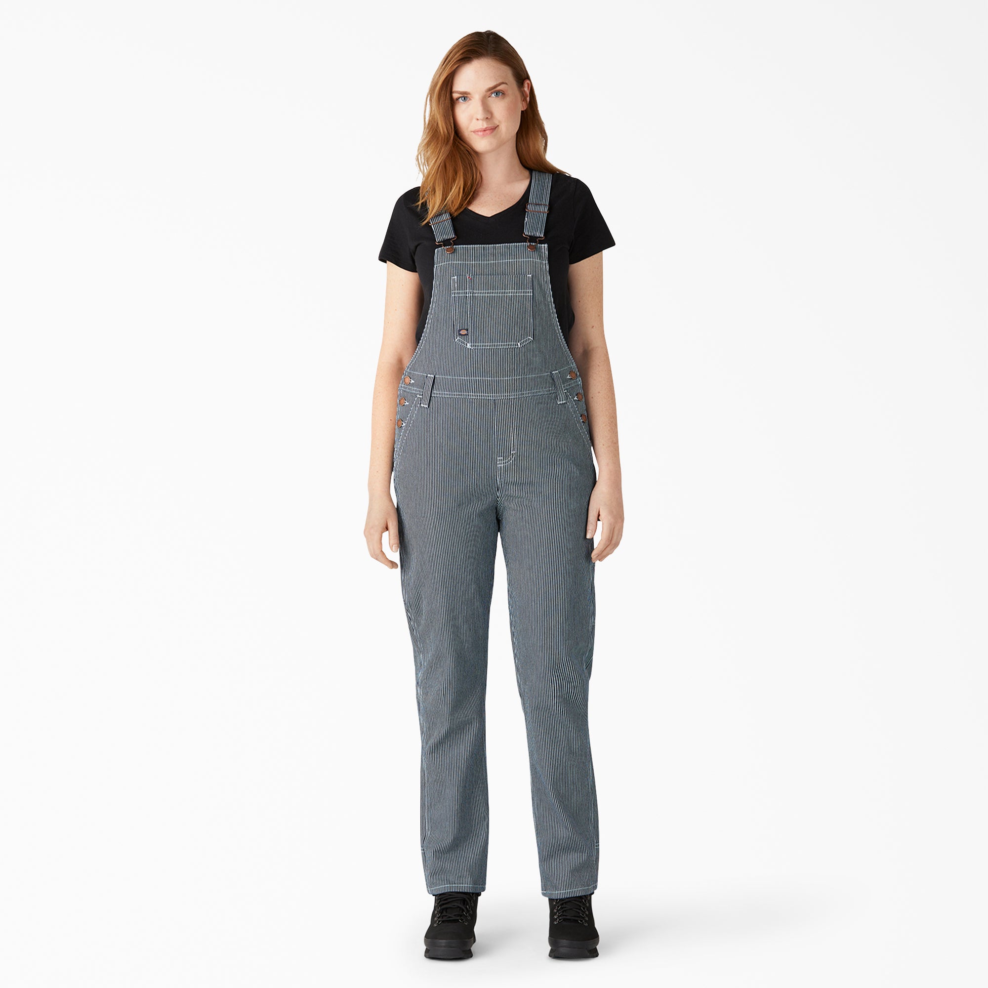 Women's Hickory Stripe Boyfriend Fit Bib Overalls - Dickies