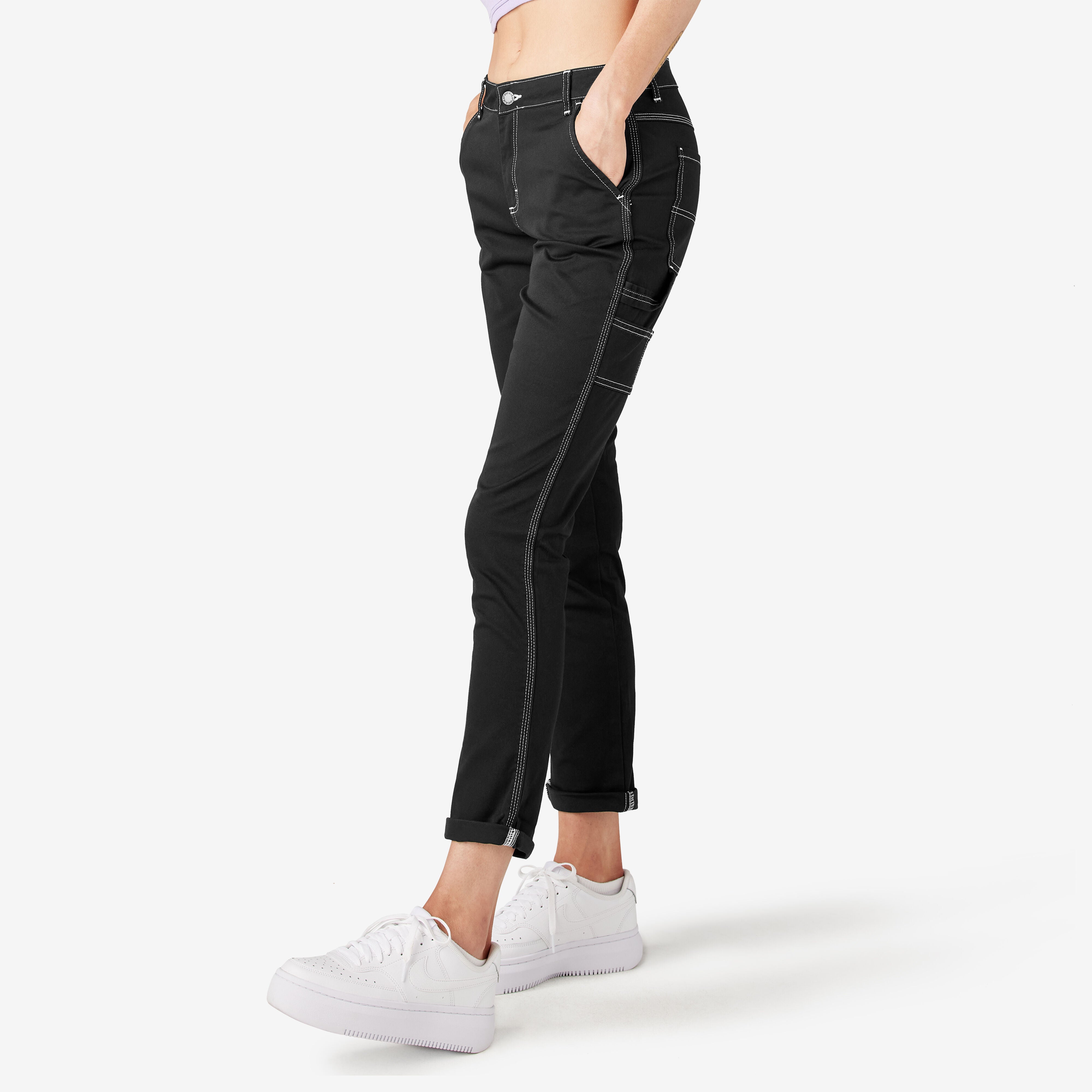 Women's Slim Straight Fit Roll Hem Carpenter Pants - Dickies