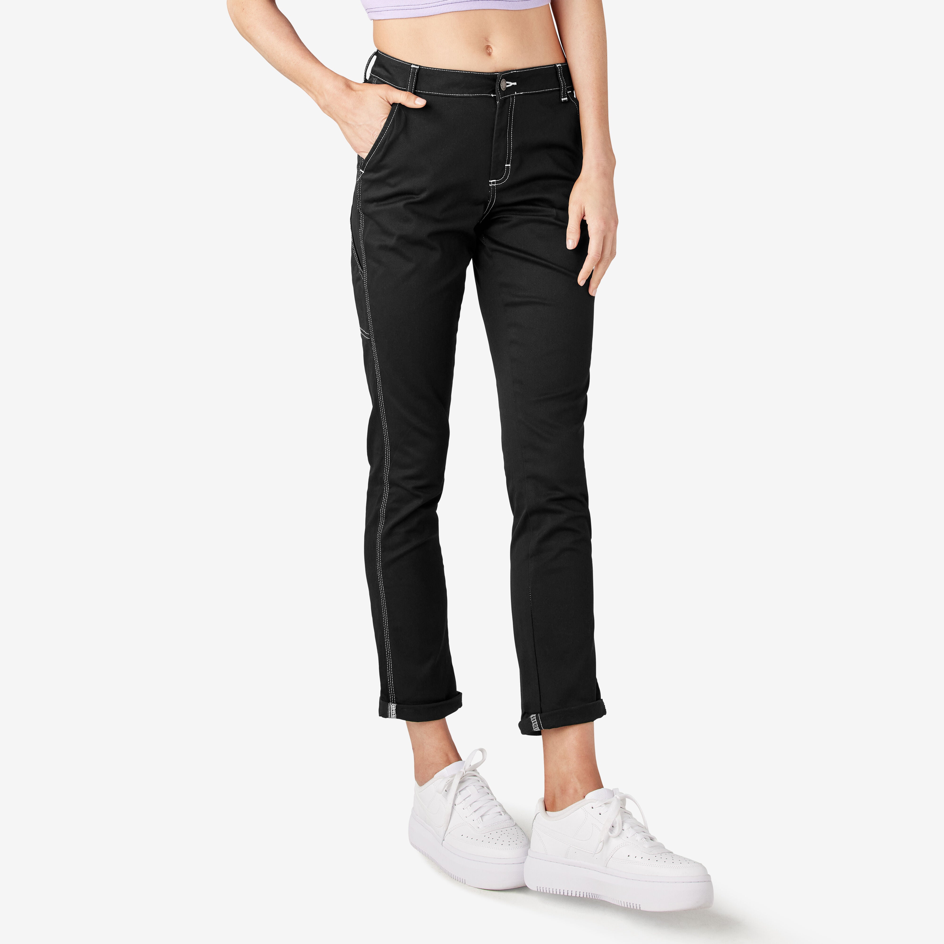 Women's Slim Straight Fit Roll Hem Carpenter Pants - Dickies