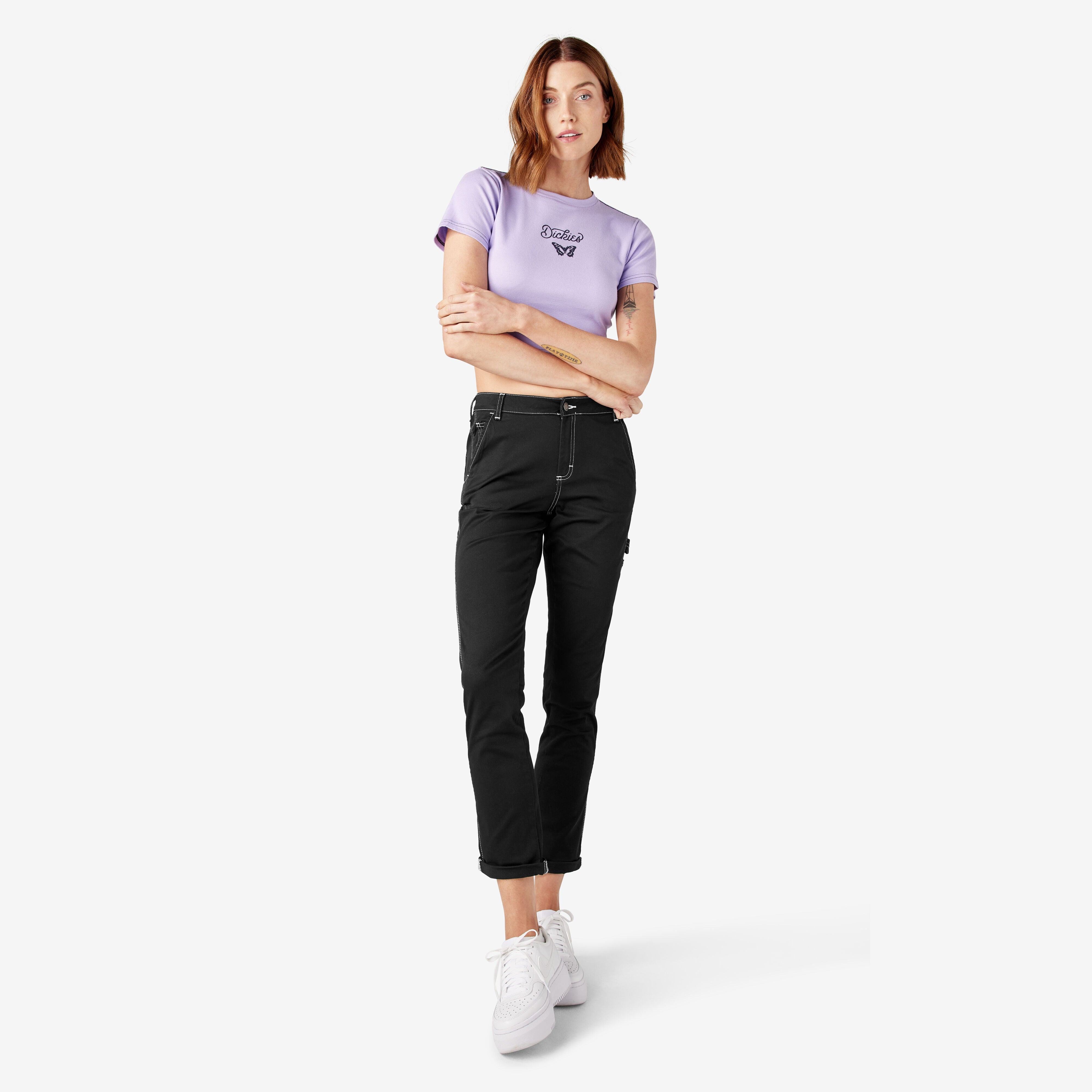 Women's Slim Straight Fit Roll Hem Carpenter Pants - Dickies